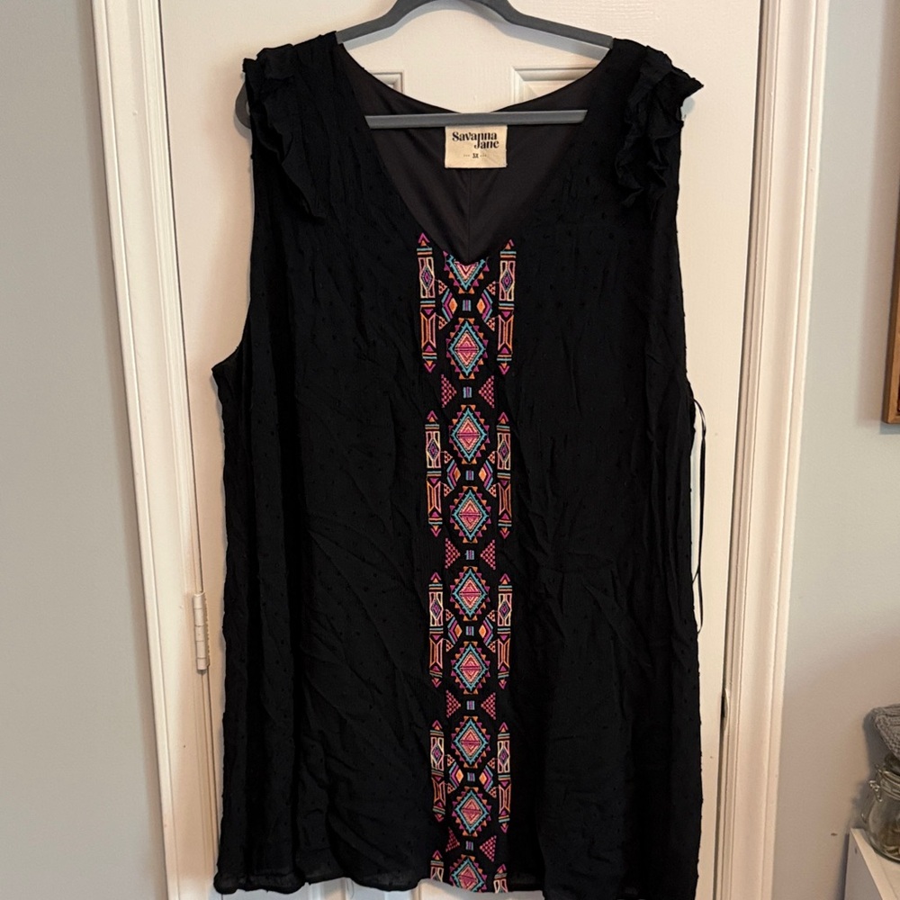 Savanna Jane Black Sleeveless Tunic with Multicolor Embroidered Panel